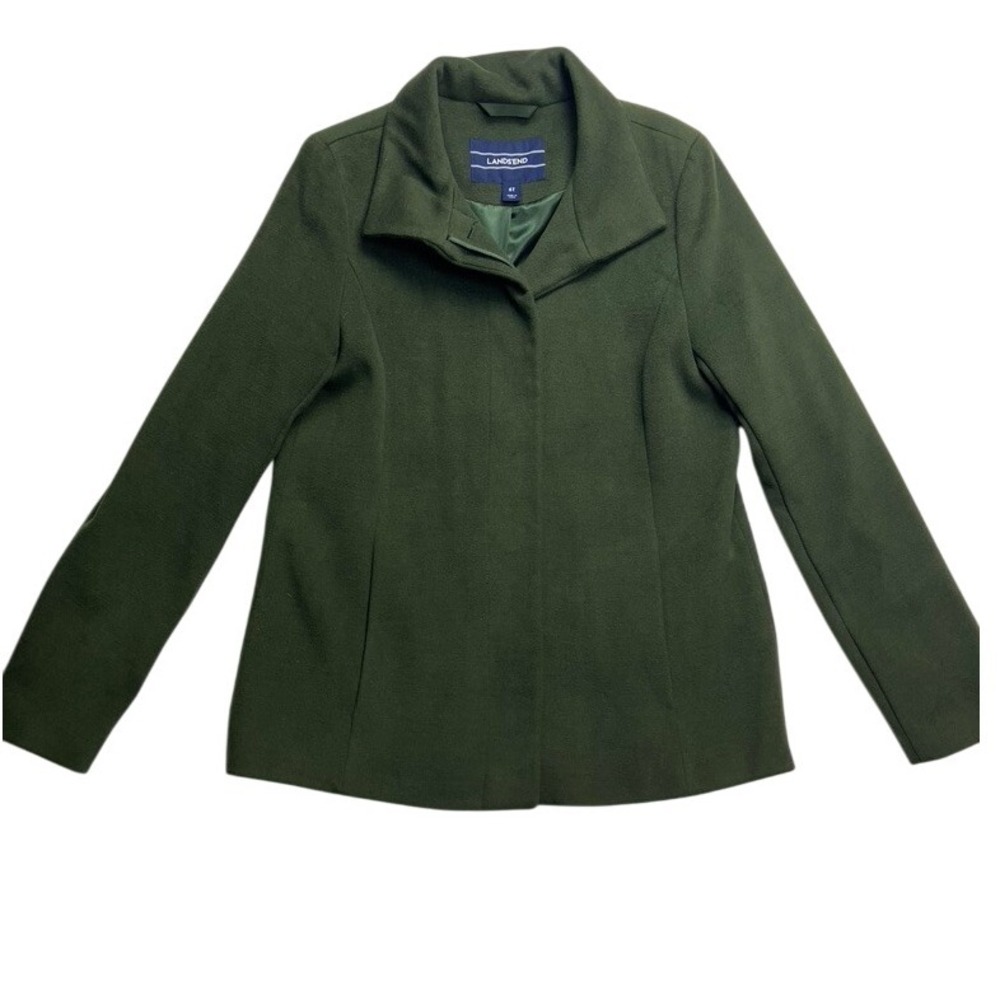 Lands End Womens Jacket Olive Green Lined Coat Button‎ Front Size 6 Tall